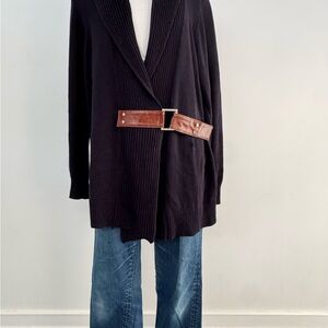 SPRING SALE! Vintage Michael Kors Washed Black Sweater with Brown Leather Belt